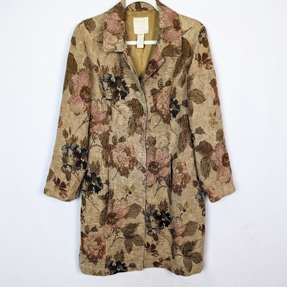 VINTAGE 90s J. Jill sz. S Jacquard Tapestry Floral Coat Long Line Jacket Boho - Picture 1 of 13
